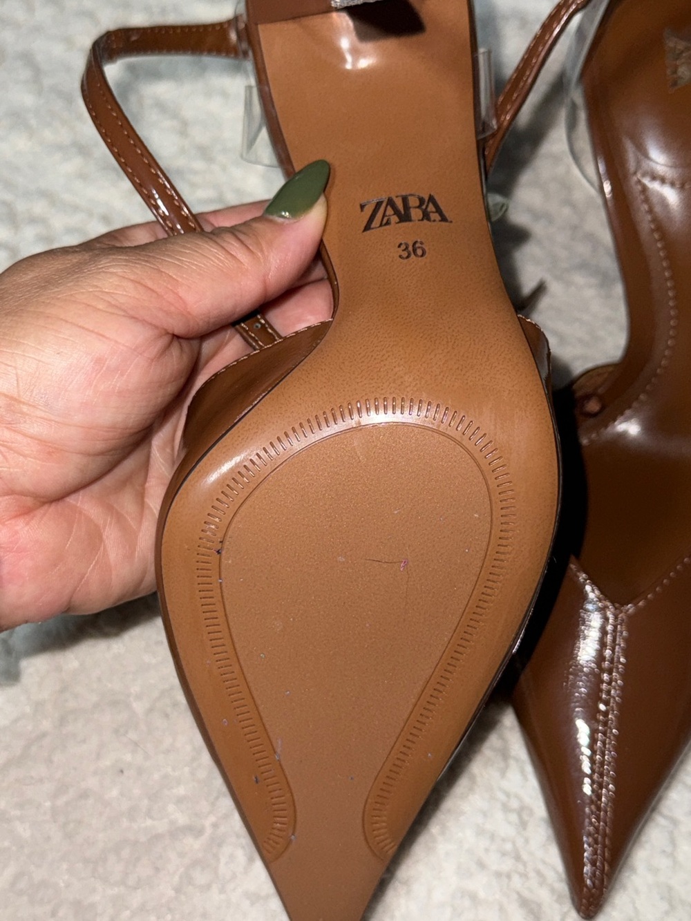 Zara Brown Patent Pointed-Toe Ankle-Strap Heels - Picture 3 of 3